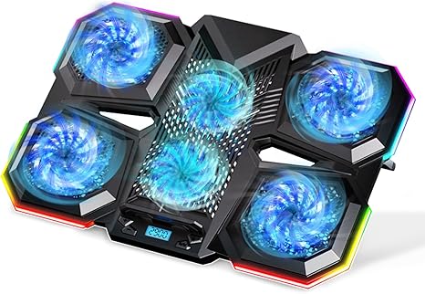 Laptop Cooling Pad Gaming Laptop Cooling Laptop Cooler Stand with 6 Cooling Fans, Laptop Stand Gaming, 7 Height Adjustable 12 RGB with 2 USB Silent Laptop Fan Cooling Pad for 12-17.3 Inch