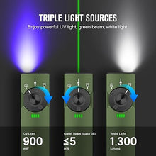 Load image into Gallery viewer, OLIGHT Arkfeld Pro Rechargeable EDC Flashlight with Green Beam, UV Light and White LED Combo, 1300 Lumens Portable Flat Flashlights, Triple Light Sources Pocket Lights for Emergency (OD Green CW)
