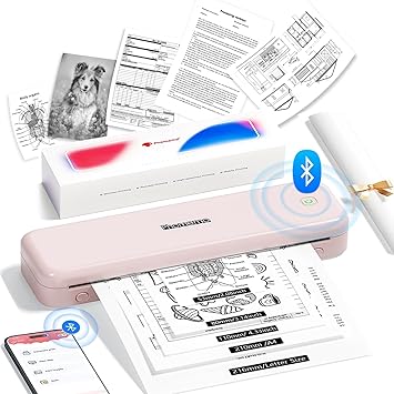 Phomemo M834 (Upgraded) Portable Printer, Wireless Bluetooth Thermal Printer, Support Multi-Size Thermal Paper, Compatible with iOS, Android & PC, Mobile Printer for Travel, Office, School, Pink