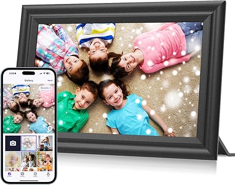 Digital Picture Frame WiFi 10.1 inch HD 1280x800 Digital Photo Frame Touch Screen IPS Display 16GB Storage Automatic Rotation with iOS and Android Free App for Mom for Grandparents Gift Black