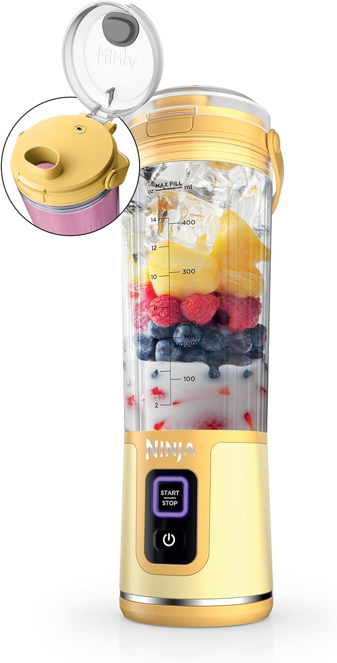 Ninja Blast Portable Blender, Cordless, 18oz. Vessel, Personal Blender For-Shakes and Smoothies, BPA Free, Leakproof-Lid and Sip Spout, USB-C Rechargeable, Dishwasher Safe, Lemon Meringue, BC151LB