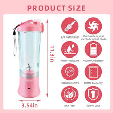 Load image into Gallery viewer, Portable Blender, 20oz Blender Portable, Portable Smoothie Blender with 6 Blades, Reusable Personal Blender, Big Power USB Rechargeable, Portable Blender for Shakes and Smoothies (Pink)
