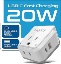 Load image into Gallery viewer, Ceptics European Plug Travel Adapter Set, 20W PD &amp; QC, Safe Dual USB &amp; USB-C - 2 USA Socket - Compact - Use in Germany, France, Italy, UK - Includes Type E/F, Type C, Type G SWadAPt Attachments
