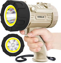 Load image into Gallery viewer, YIERBLUE Rechargeable Spotlight Floodlight Combo 1000,000 Lumen LED, IP67 Waterproof Spot Light COB Flood Light, Impact Resistant Handheld Spotlight with Foldable Stand and Detachable Red Lens
