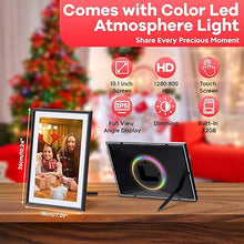 Load image into Gallery viewer, FRAMEO 10.1 inch Digital Photo Frame with LED Light, 32GB WiFi Digital Frame, 1280x800 IPS LCD Touch Screen, Auto-Rotate, Wall Mounted, Easy Setup, Share Photos &amp; Videos Instantly via Frameo App
