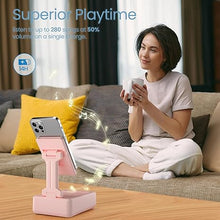 Load image into Gallery viewer, TechGlow Gift for Women Foldable Cellphone Stand with Bluetooth Speaker Wireless Speaker with Phone Holder Birthday Gift Idea for Mom Dad Cool Gadget Pink
