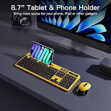 Load image into Gallery viewer, Wireless Keyboard and Mouse Combo, Soueto 2.4G Full-Sized Computer Keyboard with Phone Tablet Holder, 22 Multimedia Shortcuts, Numeric Keypad, 6 Button Silent Mouse for Windows, Mac (Yellow)
