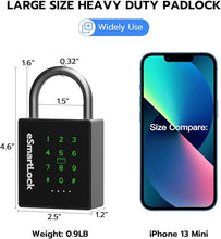 Load image into Gallery viewer, eLinkSmart Heavy Duty Smart Padlock with Key, Pad Locks with Code Keypad, Weatherproof Bluetooth RFID Keyless Electronic Digital Combination Lock for Outdoor Fence Gate Pool Shed Gym Locker Storage
