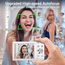 Load image into Gallery viewer, Digital Camera, Autofocus 48MP UHD 4K Vlogging Camera 16X Digital Zoom, Portable Compact Point and Shoot Digital Camera for Teens Adult Beginner with 32GB Card, 2 Batteries, Lanyard(White)
