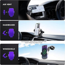 Load image into Gallery viewer, Wireless Car Charger,?7 Colored RGB Backlit? 15W Auto Clamping Car Charger Phone Mount Holder for iPhone 15 14 13 12 Mini Pro Max 11 XR X, Samsung Galaxy S23 Ultra S22 S21+ S10+ Note 20, etc - Silver
