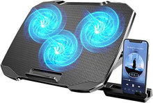 Load image into Gallery viewer, LIANGSTAR Laptop Cooling Pad, Laptop Cooler Big 3 Fans for 10-15.6 Inch Laptop Cooling Stand, Gaming Cooling Pad with 5 Height Adjustable, 2 USB Ports &amp; Phone Holder, Control Fan Speed
