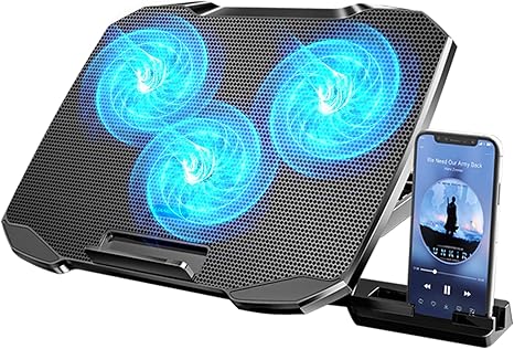 LIANGSTAR Laptop Cooling Pad, Laptop Cooler Big 3 Fans for 10-15.6 Inch Laptop Cooling Stand, Gaming Cooling Pad with 5 Height Adjustable, 2 USB Ports & Phone Holder, Control Fan Speed