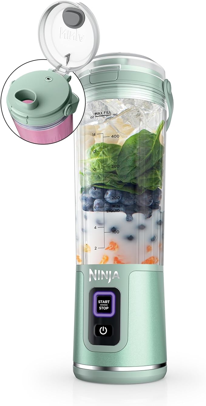 Ninja Blast Portable Blender, Cordless, 18oz. Vessel, Personal Blender For-Shakes and Smoothies, BPA Free, Leakproof-Lid and Sip Spout, USB-C Rechargeable, Dishwasher Safe Parts, Tinted Mint, BC151MT