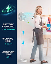Load image into Gallery viewer, AICase Stand Fan,Folding Portable Telescopic Floor/USB Desk Fan with 10800mAh Rechargeable Battery,4 Speeds Super Quiet Adjustable Height and Head Great for Office Home Outdoor Camping-White
