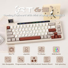 Load image into Gallery viewer, EPOMAKER RT65 Wireless Gaming Keyboard, Tri-Mode 65% Mechanical Keyboard, Hot-swap Creamy Custom Keyboard, with Mini Display and Joystick, RGB Backlit, NKRO (Retro Grey, Flamingo Switch)
