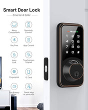 Load image into Gallery viewer, WiFi Smart Lock, Zowill DK07G Fingerprint Door Lock with APP &amp; Voice Control, 7-in-1 Smart Door Lock for Front Door, Touchscreen Keyless Entry Door Lock, Work with Alexa, Ekey Sharing, Auto Lock
