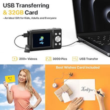 Load image into Gallery viewer, Digital Camera, FHD 1080P Digital Camera for Kids with 32GB SD Card Compact Point and Shoot Camera 16X Zoom Anti Shake Portable Cameras Small Camera for Teens Boys Girls Seniors with Best Wishes Card
