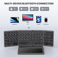 Load image into Gallery viewer, Foldable Bluetooth Keyboard, Portable Full Size Folding Keyboard with Large Touchpad, Numeric Keypad, PU Leather, Wireless Travel Keyboard for Windows iOS Android Mac(Grey)

