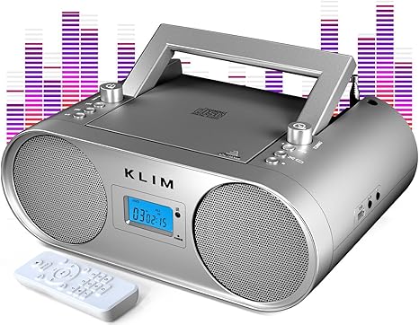 KLIM Boombox B4 CD Player Portable Audio System + AM/FM Radio with CD Player, MP3, Bluetooth, AUX,USB + Wired & Wireless Mode Rechargeable Battery + Remote Control, Autosleep, Digital EQ + New