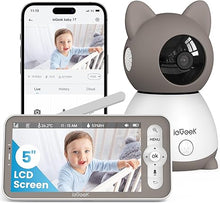 Load image into Gallery viewer, ieGeek Baby Monitor with 2K Camera and Audio - Video Monitor with 5&quot; Screen - Night Vision, Two-Way Talk, Cry &amp; Motion Detection, Temper&amp; Humidity Sensor, PTZ, Remote Control via Screen and Free APP
