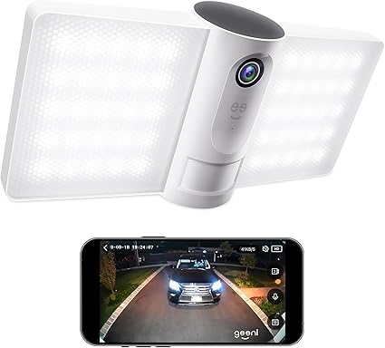 Geeni Sentry Wi-Fi Wireless Smart Floodlight Security Camera, 2-Way Audio, Motion Sensor Alarm, Audio Video Recording, Works with Alexa and Hey Google