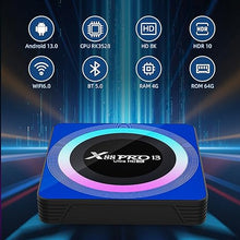 Load image into Gallery viewer, Android 13.0 TV Box, 6K 8K Android Box with 4GB RAM 64GB ROM RK3528 Quad-Core Support WiFi6 2.4Ghz/5.0Ghz HDR10 BT 5.0 H.265 USB 2.0 3.0 3D Ethernet with Mini Backlit Keyboard
