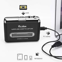Load image into Gallery viewer, Reshow Cassette Player – Portable Tape Player Captures MP3 Audio Music via USB – Compatible with Laptops and Personal Computers – Convert Walkman Tape Cassettes to iPod Format (Black)
