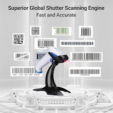 Load image into Gallery viewer, Tera Barcode Scanner Wireless 1D 2D QR with Stand: Battery Level Indicator 3 in 1 Works with Bluetooth 2.4G Wireless USB Wired Handheld Bar Code Reader with Vibration Alert HW0002 White
