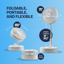 Load image into Gallery viewer, Foldable Fan, Oscillating 4 Speed Portable Fan Adjustable Height 14”–40&quot;, Remote Controlled folding Fan with 10,000 mAh Rechargeable Battery, Quiet Floor Fan For Bedroom, Great Fan For Travel
