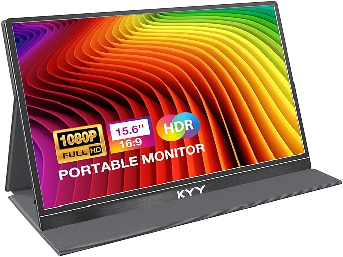 KYY Portable Monitor 15.6'' FHD 1080P USB C HDMI Gaming Monitor Ultra-Slim IPS Display w/Smart Cover & Speakers, Plug&Play, External Monitor for Laptop PC Phone Mac Xbox PS4