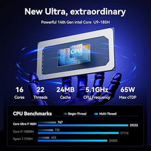 Load image into Gallery viewer, GEEKOM GT1 Mega AI Mini PC,14th Gen Intel Core Ultra U9-185H Processor (16C/22T,up to 5.1 GHz),32GB DDR5 2TB PCIe Gen4 SSD,Mini Desktop Computers Windows 11 Pro,WiFi 7/BT 5.4/Dual 2.5G LAN/USB4.0/8K
