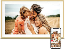 Load image into Gallery viewer, Digital Picture Frame, Frameo 15.6 inch Large Digital Photo Frame Wifi, 32GB Capacity, 1920*1080 IPS FHD Touch Screen, Electronic Frame Slideshow, Tabletop&amp;Wall-Mounted, Gifts for Mom, Women, Golden
