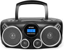 Load image into Gallery viewer, RIPTUNES Portable CD Player Bluetooth Stereo Sound System Digital AM FM Radio, MP3 CD Boombox USB SD PALYBACK with Enhanced Bass, Aux in, Headphone Jack, CD-R/CD-RW Compatible LCD CLOCK Display, Black
