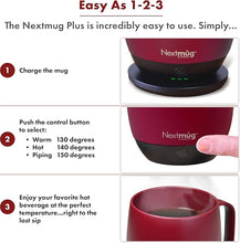 Load image into Gallery viewer, Nextmug Plus - Temperature-Controlled, Self-Heating Coffee Mug (Burgundy - 18 oz.)
