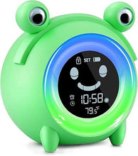 Load image into Gallery viewer, Kids Alarm Clock, Cute Frog Alarm Clock for Kids Bedroom, Toddlers Sleep Training Clock with Night Lights, Sound Machine, Indoor Temperature, Digital Wake Up Clock for Boy Girl Children Birthday Gifts
