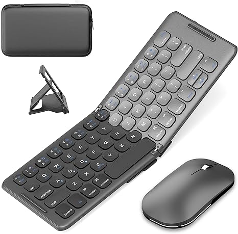 Acoucou Foldable Bluetooth Keyboard and Mouse Combo, Wireless Portable Keyboard and Mouse Set,Travel Folding Keyboard for Tablet Smartphone Laptop, Compatible with Mac/iOS Windows Android System