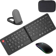 Load image into Gallery viewer, Foldable Keyboard and Mouse,Wireless Keyboard Mouse Combo with Portable Case, Rechargeable Bluetooth Travel Multi-Device Keyboard Mouse for Windows iOS Android, PC/Laptop/Ipad/Tablet
