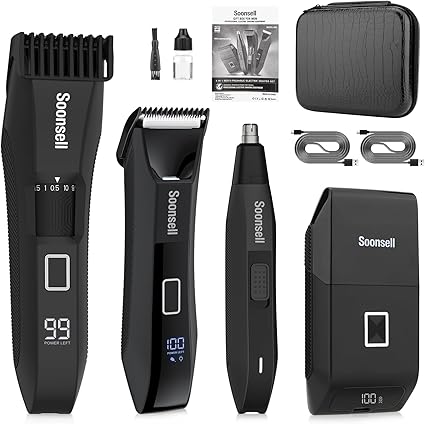 Beard Trimmer+Groin & Body Hair Trimmer+foil Shaver+Nose & Ear Hair Trimmer 4 IN1 Men's Grooming Kit,Manscape Ball Trimmer for Men,with Travel Lock,Shed Toiletry Bag?LED Display