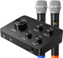 Load image into Gallery viewer, Rybozen Wireless Microphone Karaoke Mixer System, Dual Handheld Wireless Microphone for Karaoke, Smart TV, PC, Speaker, Amplifier, Church, Wedding - Support HDMI, AUX In/Out
