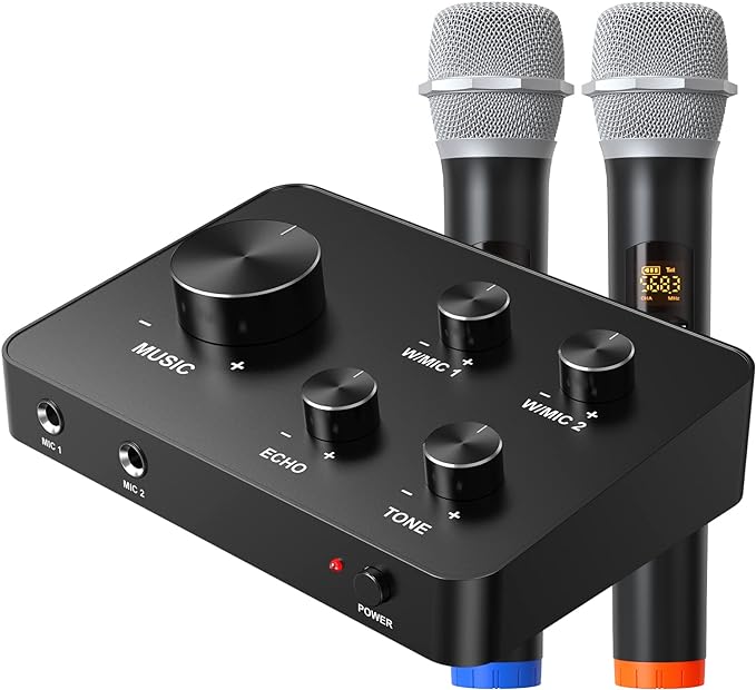 Rybozen Wireless Microphone Karaoke Mixer System, Dual Handheld Wireless Microphone for Karaoke, Smart TV, PC, Speaker, Amplifier, Church, Wedding - Support HDMI, AUX In/Out