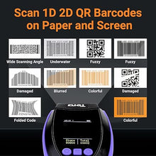 Load image into Gallery viewer, Tera Barcode Scanner Wireless with Screen: Pro Version 1D 2D QR with Setting Keypad Charging Cradle Works with Bluetooth 2.4G Wireless USB Wired Handheld Bar Code Reader HW0009 Purple
