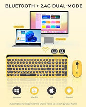 Load image into Gallery viewer, seenda Bluetooth Keyboard and Mouse for iPad, Multi-Device Bluetooth + 2.4G Wireless Round Key Cute Keyboard Mouse with Tablet Holder for MacBook/Windows Computer, iOS/Andriod Tablet Phone Yellow
