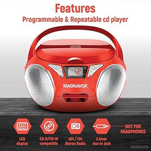 Load image into Gallery viewer, Magnavox MD6924 Portable Top Loading CD Boombox with AM/FM Stereo Radio in Black | CD-R/CD-RW Compatible | LED Display | AUX Port Supported | Programmable CD Player | (Red)
