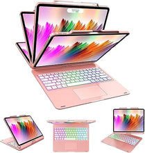 Load image into Gallery viewer, Swivel Wireless Keyboard Case for iPad Pro 12.9 (6th/5th/4th/3rd Gen), Rainbow Backlits &amp; Multi-Touch Trackpad, Magic 360° Rotatable Protective Keyboard Cover with Pencil Holder,Thin &amp; Light-Rose Gold
