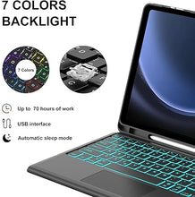 Load image into Gallery viewer, KVAGO Keyboard Case for Samsung Galaxy Tab S9 FE+ / S9+ 12.4 inch, Multi-Touch Trackpad, 7 Colors Backlit Keyboard, Auto Sleep/Wake Slim Folio Keyboard Case with S Pen Holder Galaxy Tab S9+ 2023 Black
