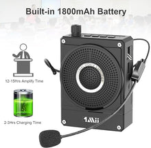 Load image into Gallery viewer, 1Mii Portable Voice Amplifier, Personal Voice Amplifier with Microphone Headset, 1800mAh Portable Rechargeable PA System Speaker for Multiple Locations Such as Classroom, Promotions and Outdoors
