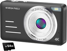 Load image into Gallery viewer, Digital Camera 4K Kids Camera Digital with 48MP High Resolution,16X Zoom Large 2.4&#39;&#39; Screen This Camera Comes with 64GB Micro SD Card,Big Battery for Kids Boys and Girls (Black)
