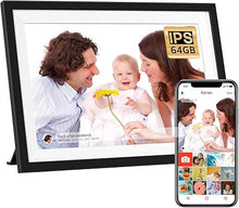 Load image into Gallery viewer, 10.1 Inch Digital Picture Frame WiFi, Frameo Digital Picture Frame, Smart Cloud Electronic Picture Frame with 64GB Storage, Easy Load from Phone and Setup to Share Photos/Videos via Frameo
