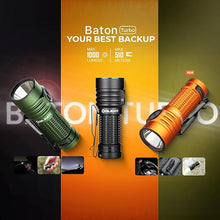 Load image into Gallery viewer, OLIGHT BatonTurbo EDC Rechargeable Flashlight 1000 Lumens, Compact Dual-Switches LED Bright Pocket Flashlights with 510 Meters Long Throw for Search, Rescue and Emergency (Orange)
