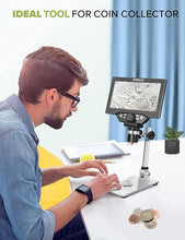 Load image into Gallery viewer, 7&quot; LCD Digital Microscope ANNLOV 1200X Maginfication 1080P Coin Microscope with Metal Stand,12MP Ultra-Precise Focusing Video Camera for Kids Adults,8 LED Fill Lights Windows/Mac Compatible

